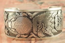 Sterling Silver Eagle and Buffalo Navajo Bracelet